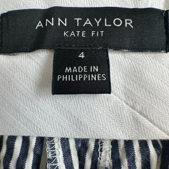 Ann Taylor Women's 4 White & Blue Strips Kate Fit Modern Boot Cut Cotton Pants - Picture 13 of 15